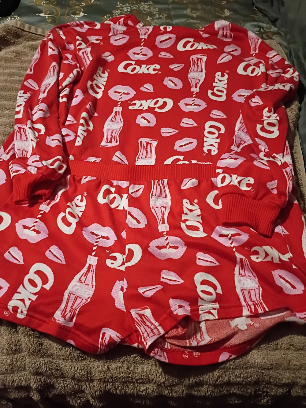 Coca Cola Red Women's Two-Piece Footie with White Logo and Bottle Print